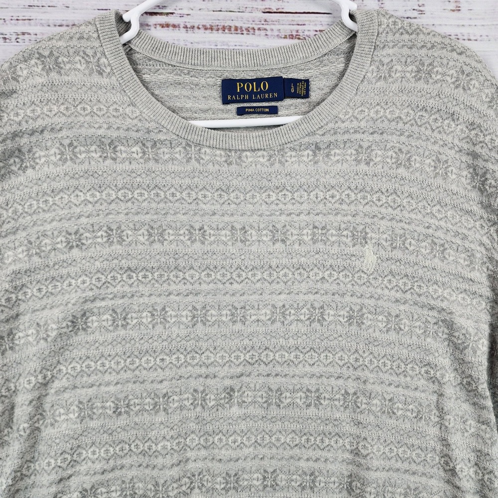 Polo Ralph Lauren Mens Grey Fair Isle‎ Knit Jumper Crew Neck Size Large L